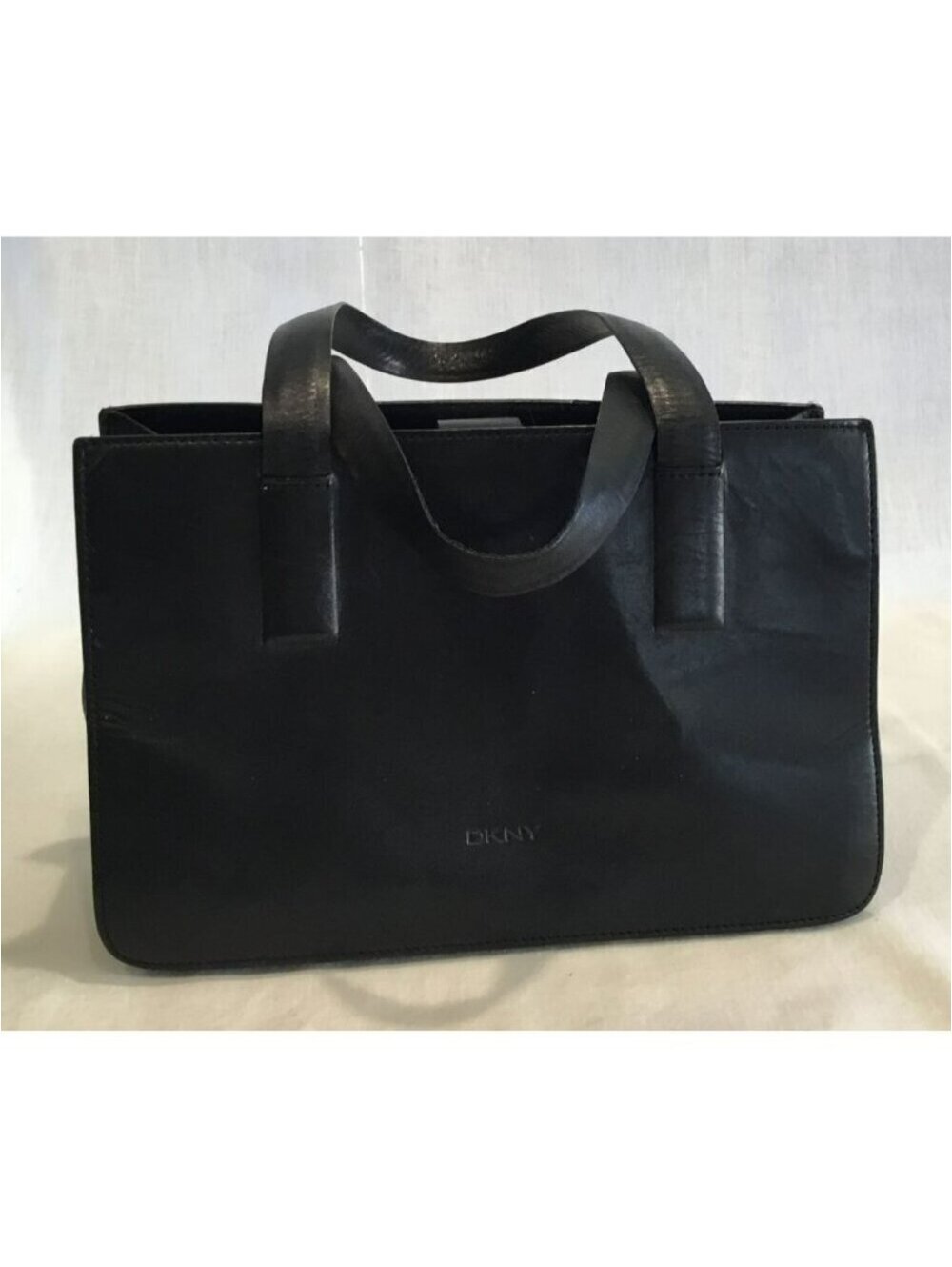 DKNY Structured Black Leather Tote Handbag Y2K style